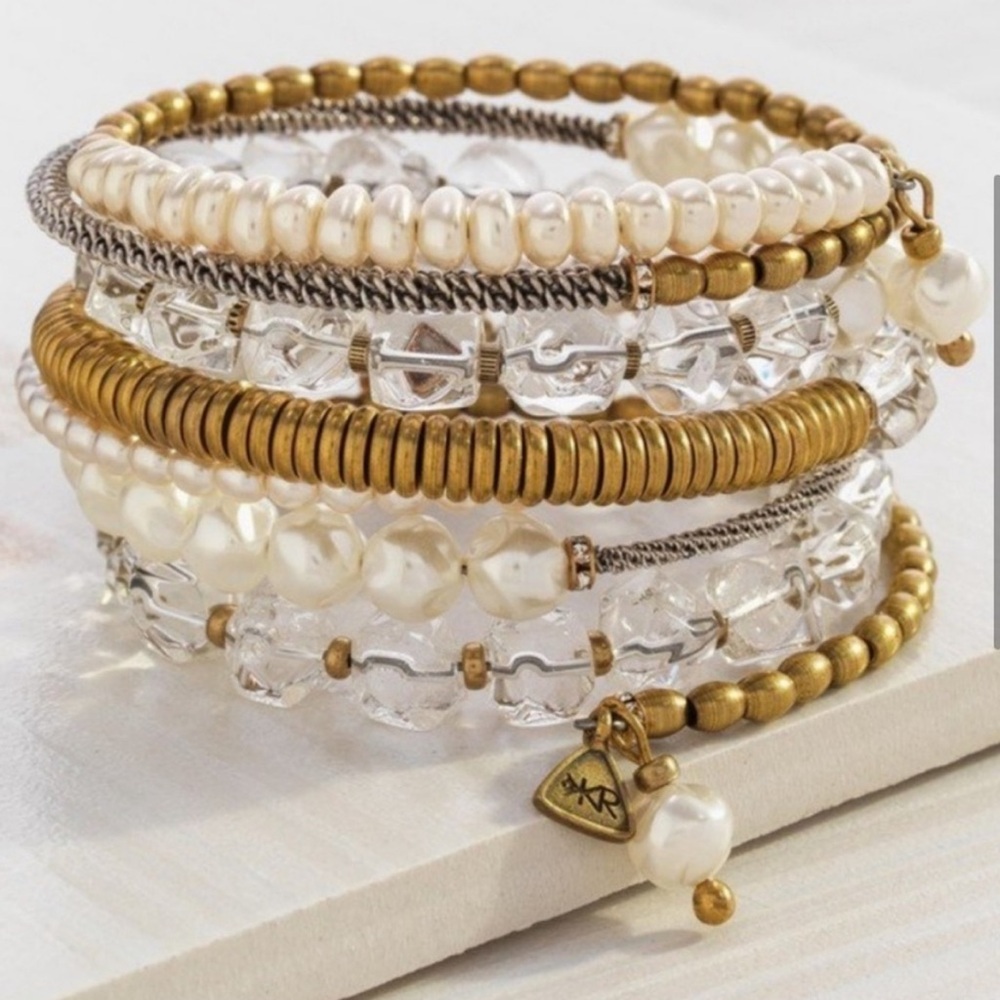 Silpada 'Practical Pearls' Sterling Silver Brass Swarovski Crystal Wrap Bracelet